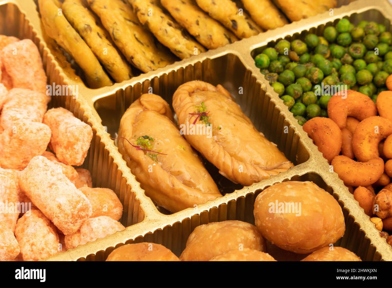 Indian Shahi Mithai Gujia Or Gujiya, Spicy Crispy Snacks Namkeen Also ...