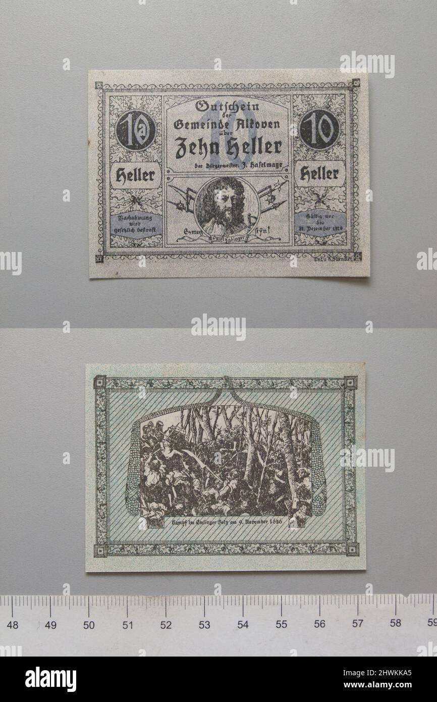10 Heller from Alkoven, redeemable 31 Dec. 1920, Notgeld.  Mint: Alkoven Stock Photo