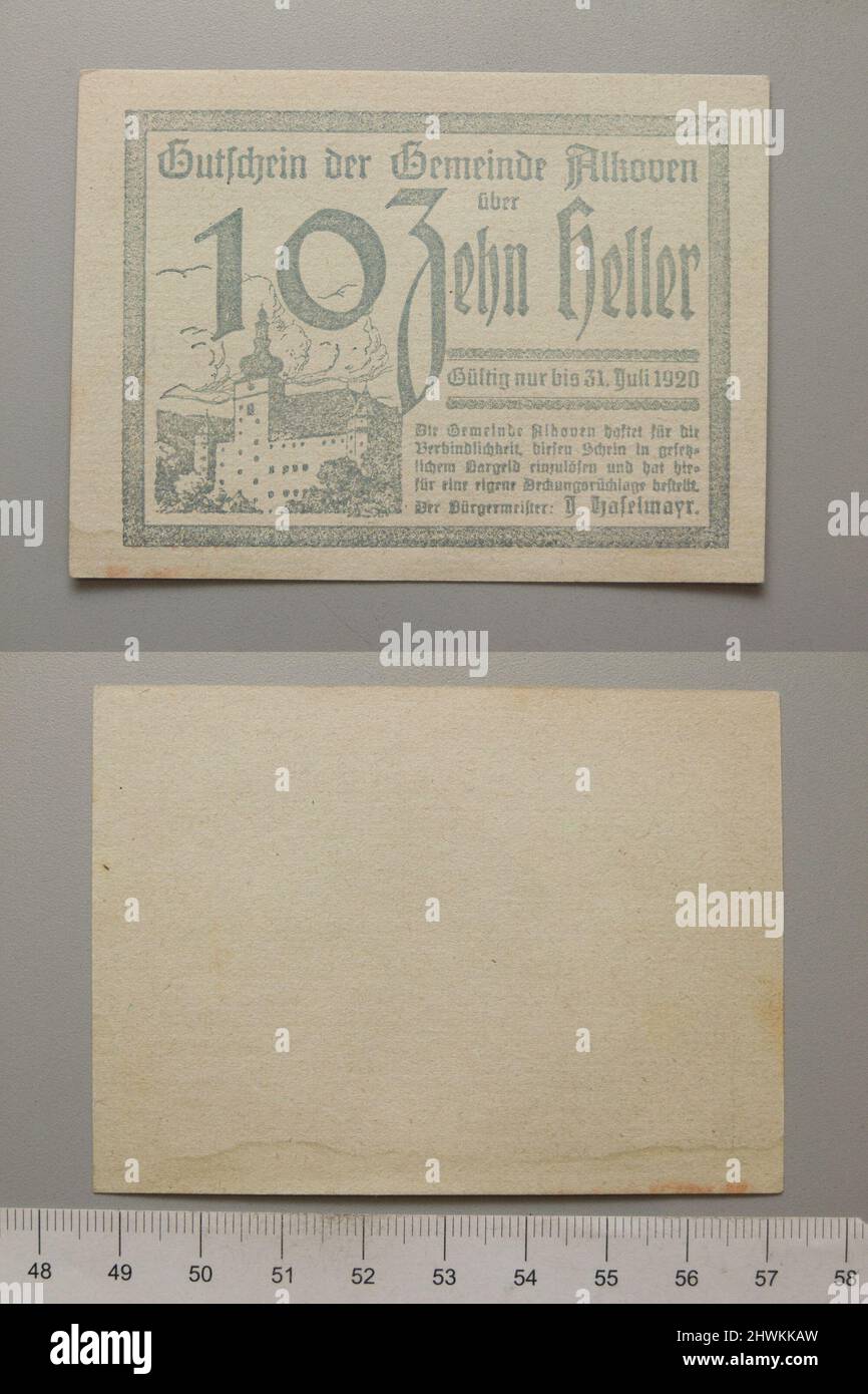 10 Heller from Alkoven, redeemable 31 July 1920, Notgeld.  Mint: Alkoven Stock Photo