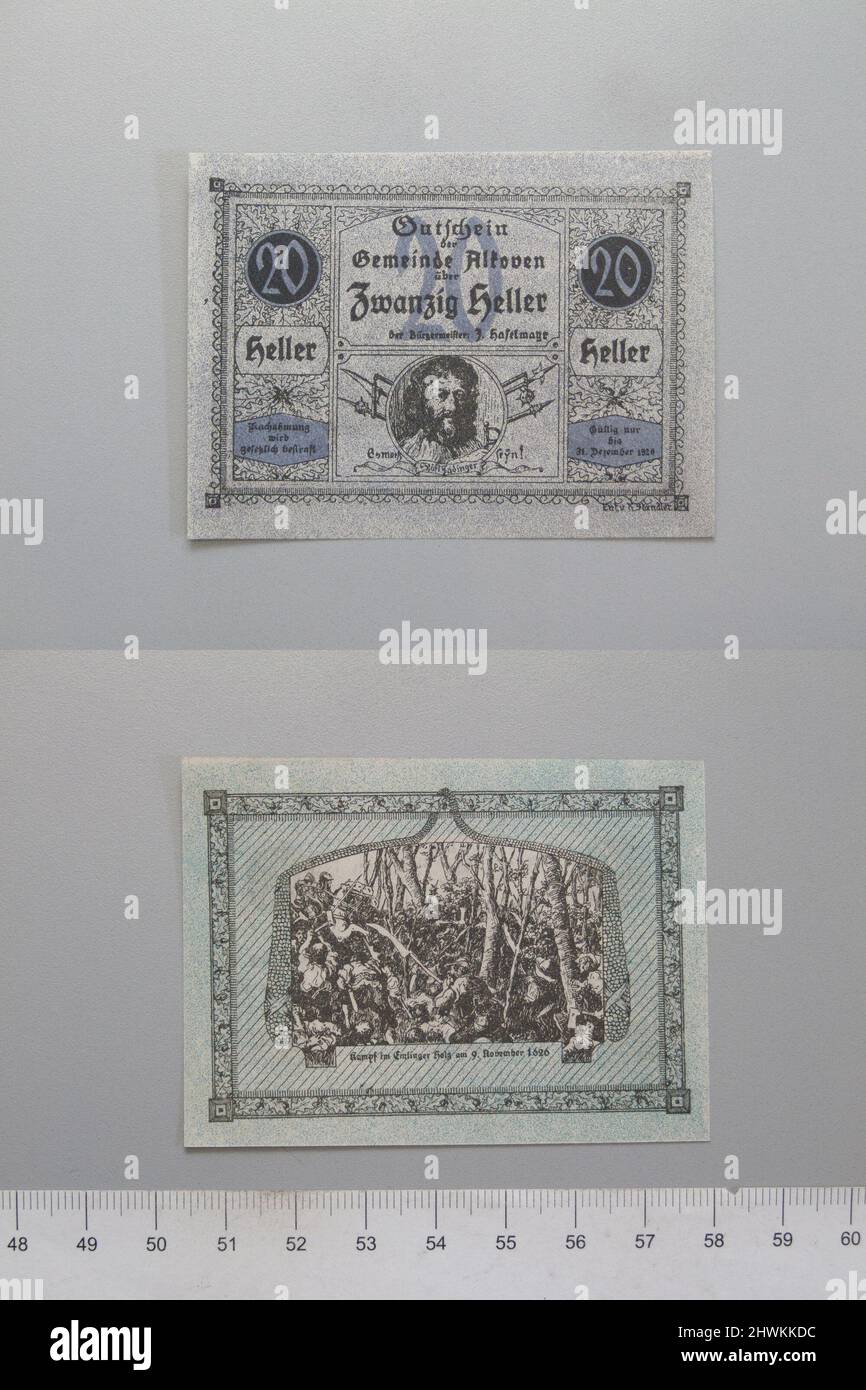 20 Heller from Alkoven, redeemable 31 December 1920, Notgeld.  Mint: Alkoven Stock Photo