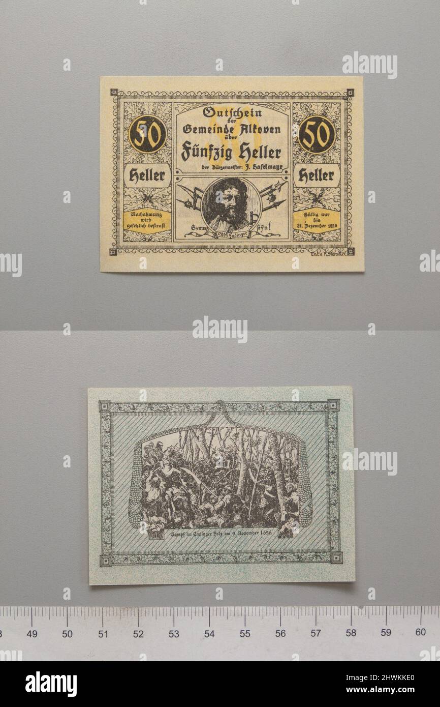 50 Heller from Alkoven, redeemable 31 December 1920, Notgeld.  Mint: Alkoven Stock Photo