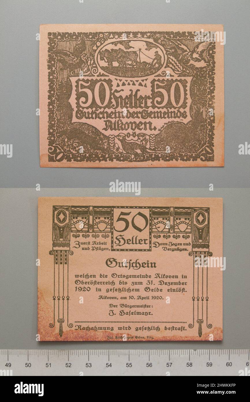 50 Heller from Alkoven, Notgeld.  Mint: Alkoven Stock Photo