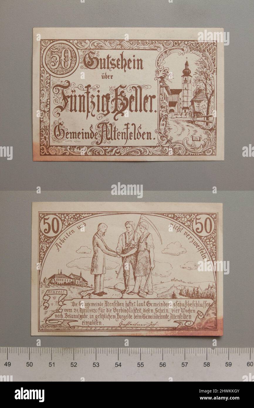 50 Heller from Altenfelden, Notgeld.  Mint: Altenfelden Stock Photo