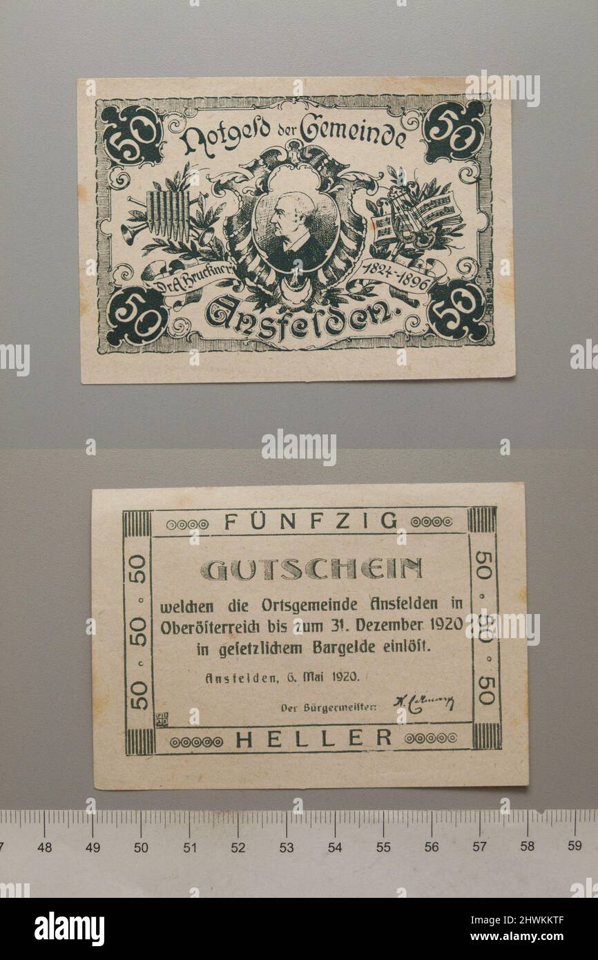 50 Heller from Ansfelden, Notgeld.  Mint: Ansfelden Stock Photo