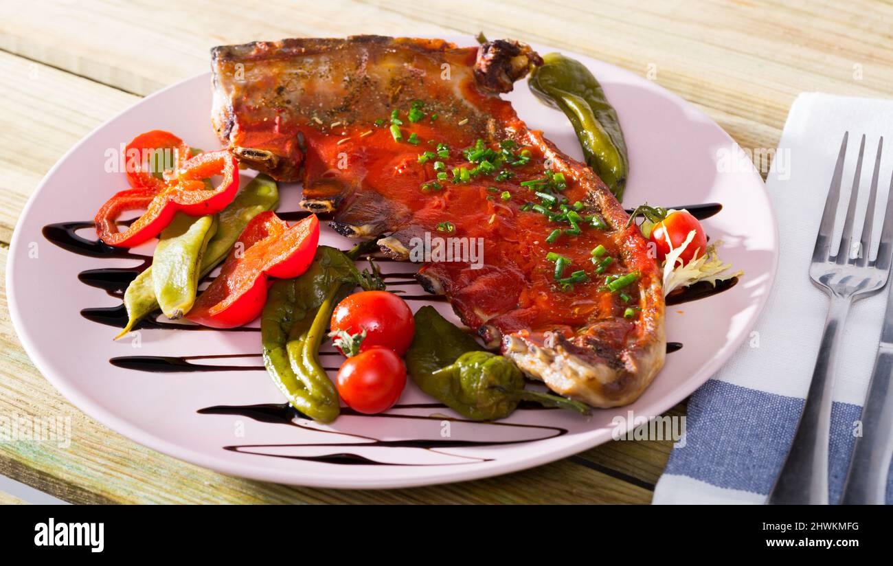 Lamb ribs with hot chili sauce Stock Photo - Alamy