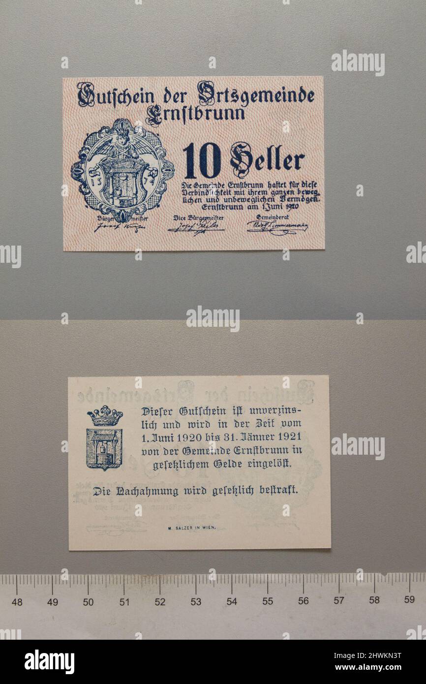 10 Heller from Ernstbrunn, Notgeld.  Mint: Ernstbrunn, Austrian Stock Photo