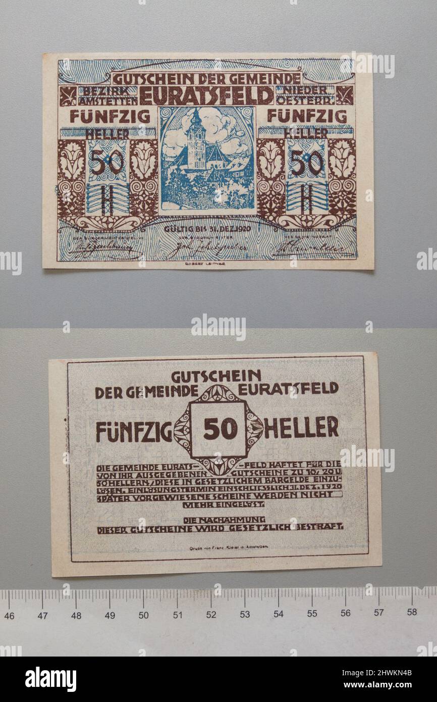 50 Heller from Euratsfeld, Notgeld.  Mint: Euratsfeld Stock Photo