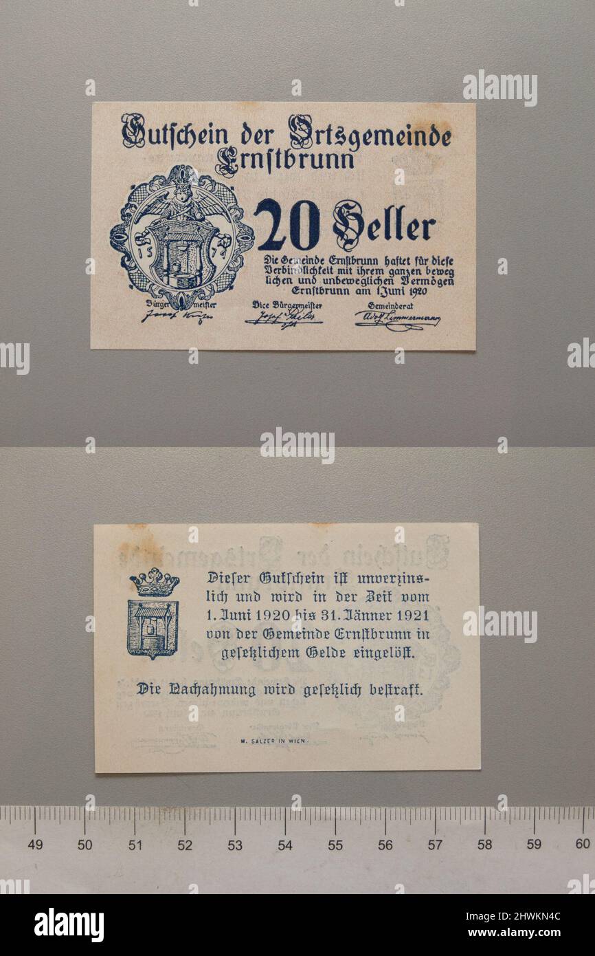 20 Heller from Ernstbrunn, Notgeld.  Mint: Ernstbrunn, Austrian Stock Photo