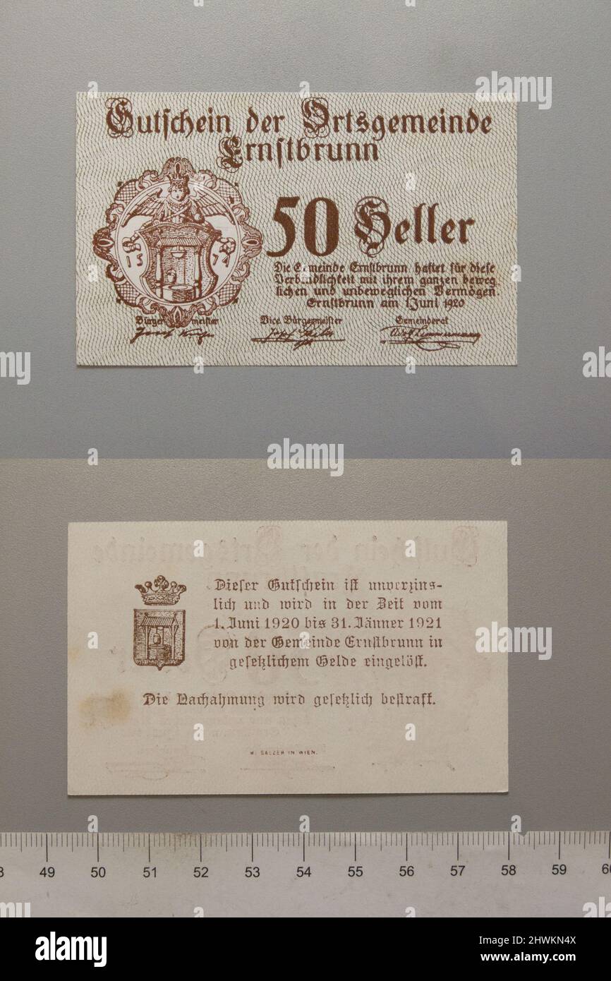 50 Heller from Ernstbrunn, Notgeld.  Mint: Ernstbrunn, Austrian Stock Photo
