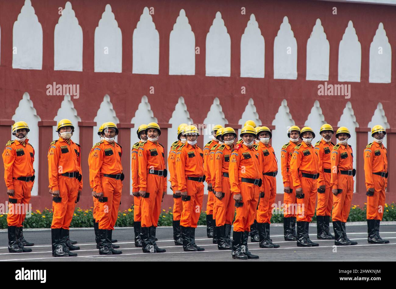 contingent-of-cisf-fire-service-seen-during-53rd-raising-day-ceremony