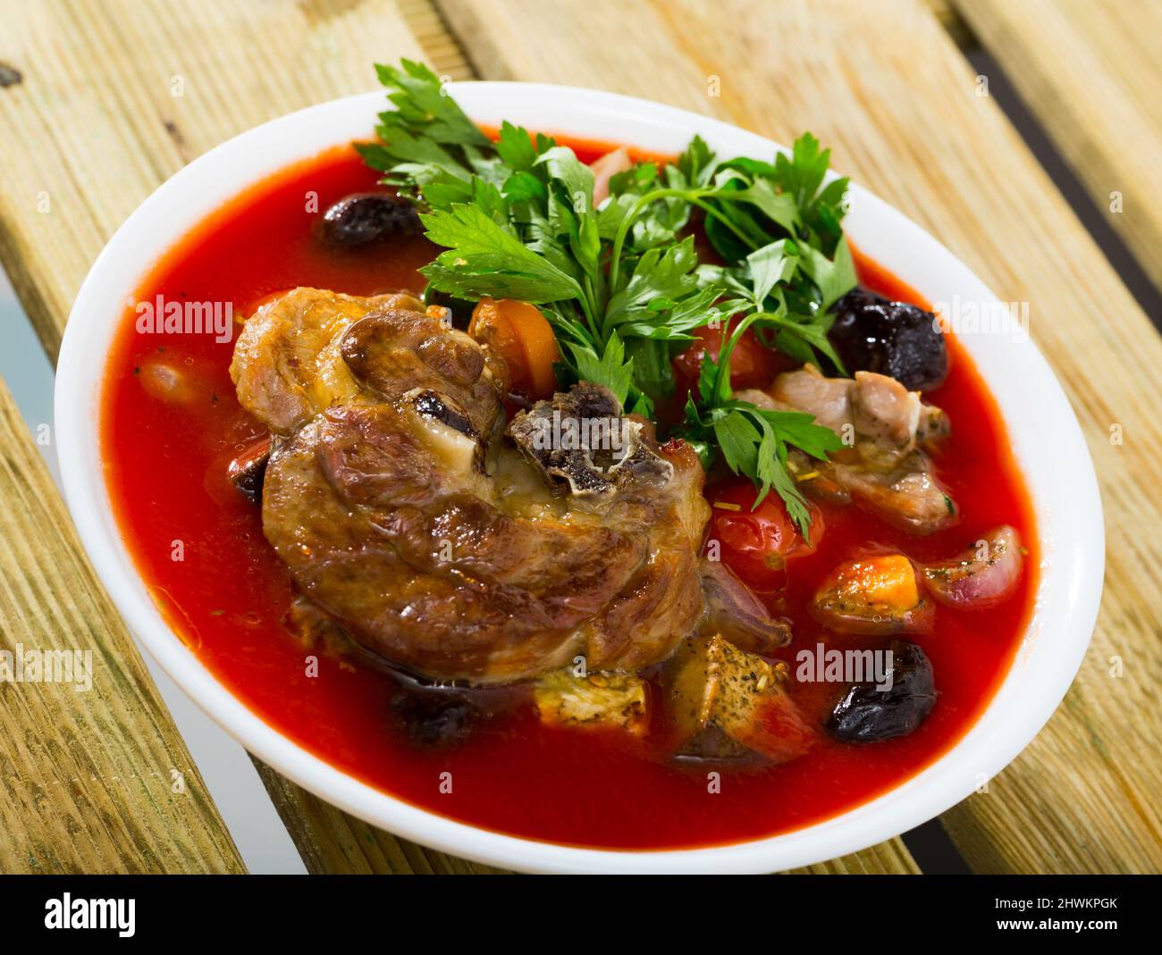 Tomato soup with lamb Stock Photo - Alamy