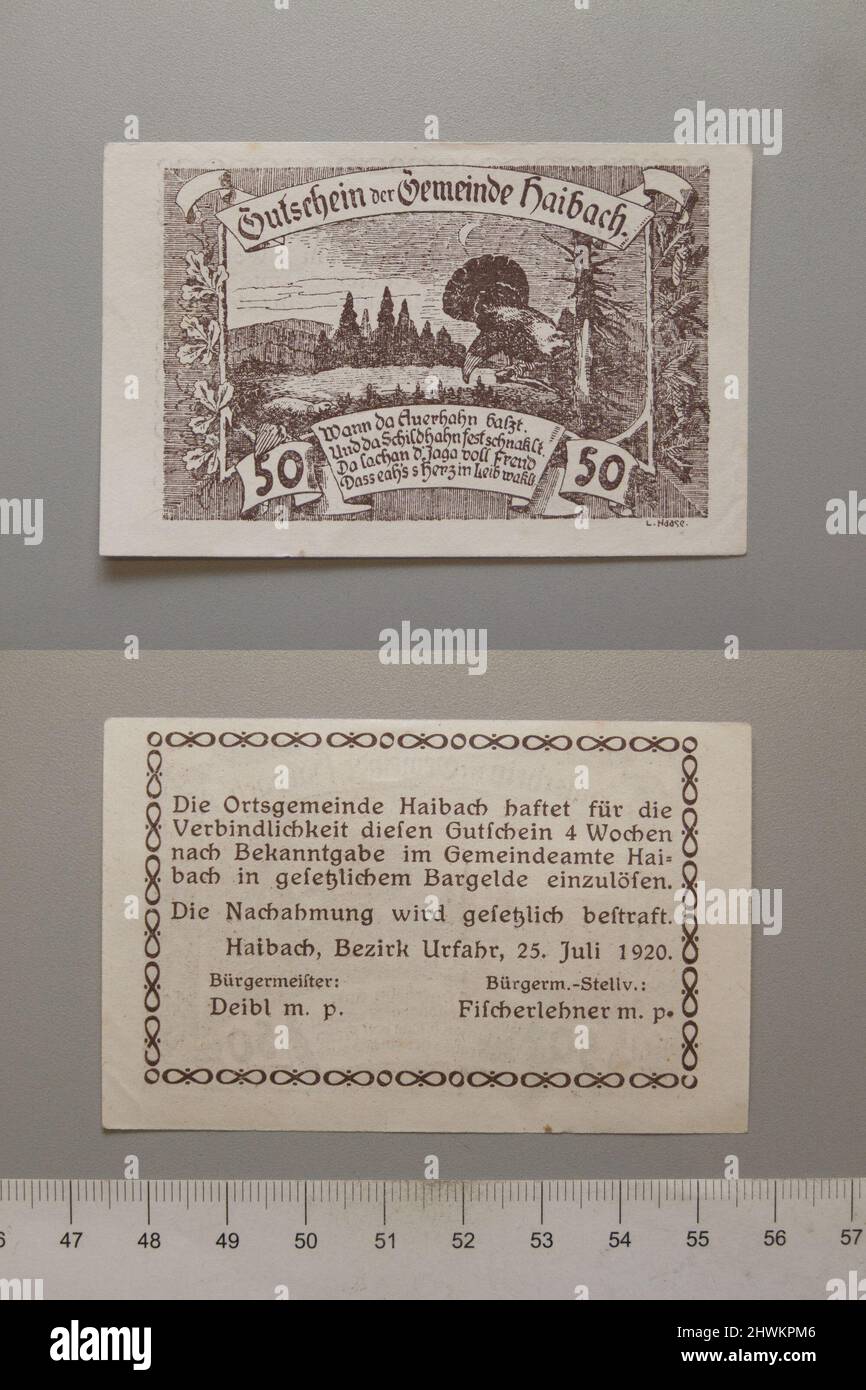 50 Heller from Haibach, Notgeld.  Mint: Haibach Stock Photo