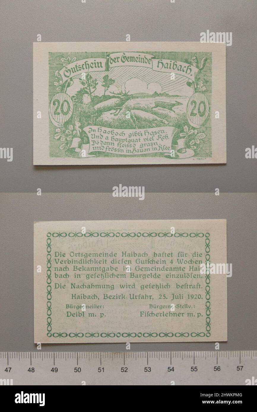20 Heller from Haibach, Notgeld.  Mint: Haibach Stock Photo