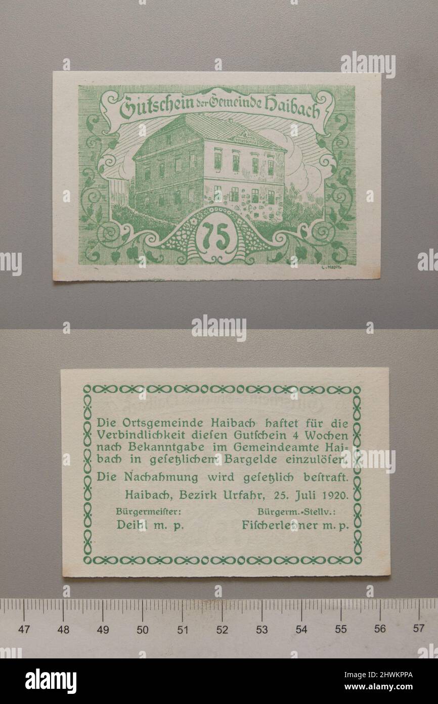 75 Heller from Haibach, Notgeld.  Mint: Haibach Stock Photo