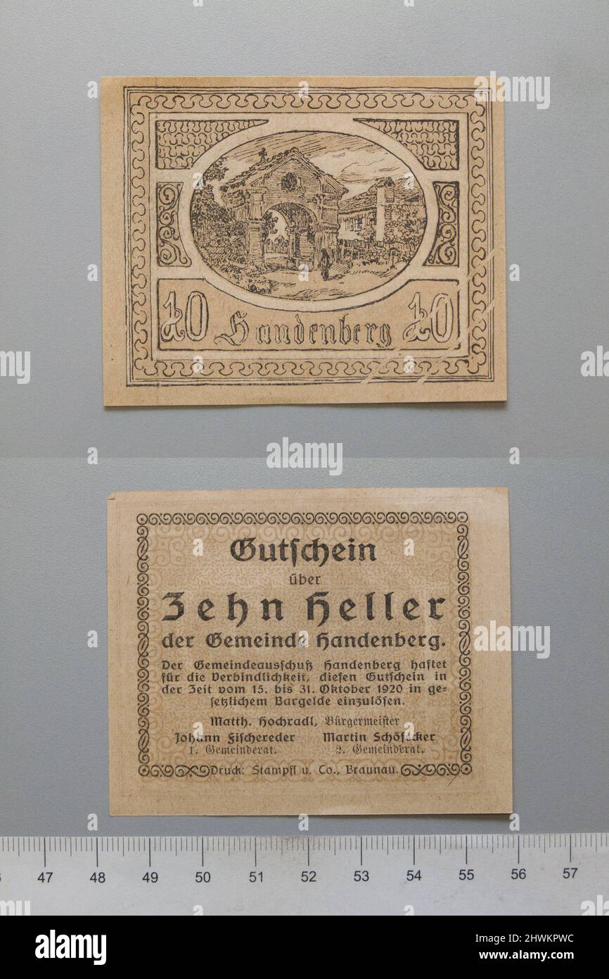 10 Heller from Handenberg, Notgeld.  Mint: Handenberg, Austria Stock Photo