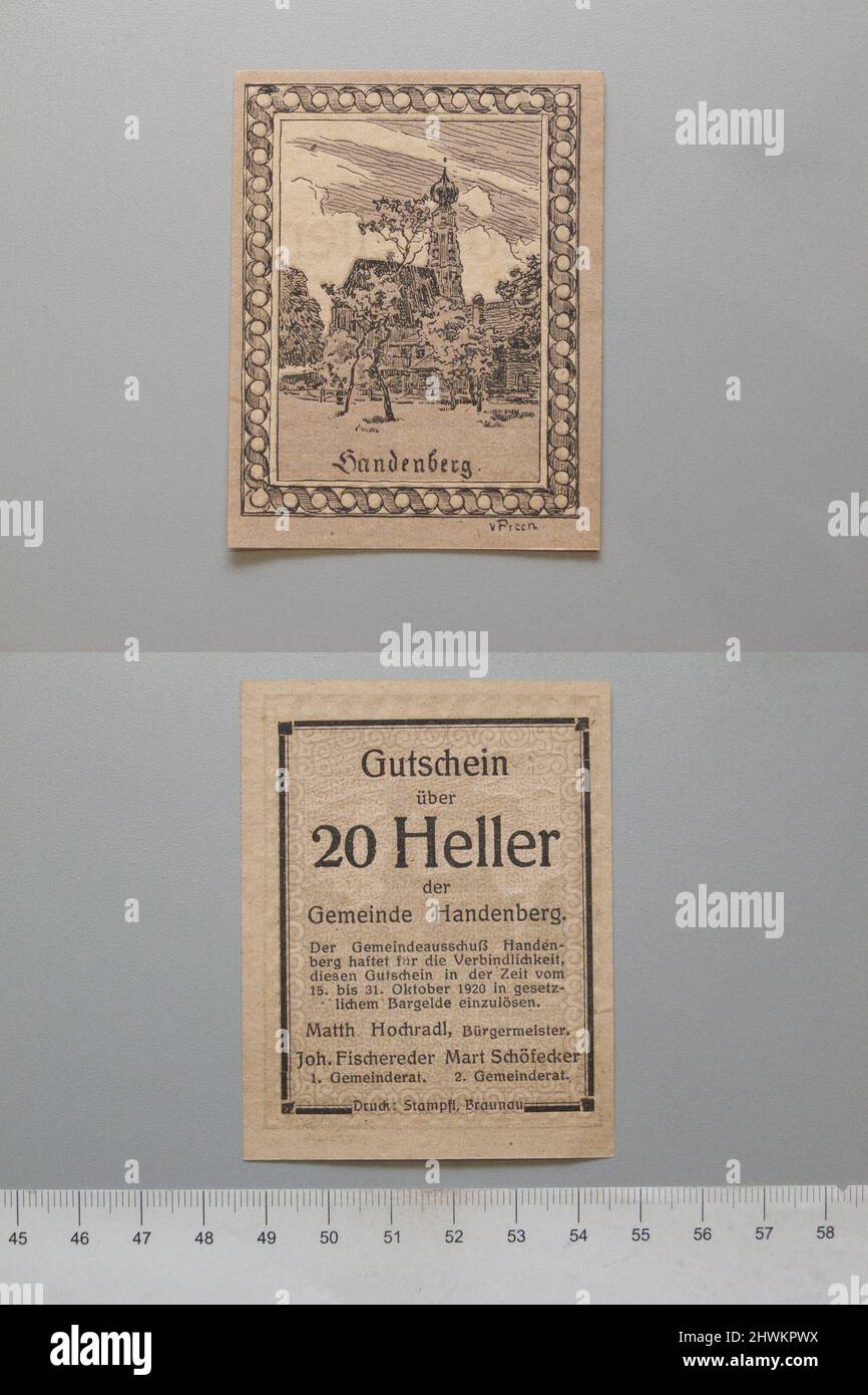 20 Heller from Handenberg, Notgeld.  Mint: Handenberg, Austria Stock Photo