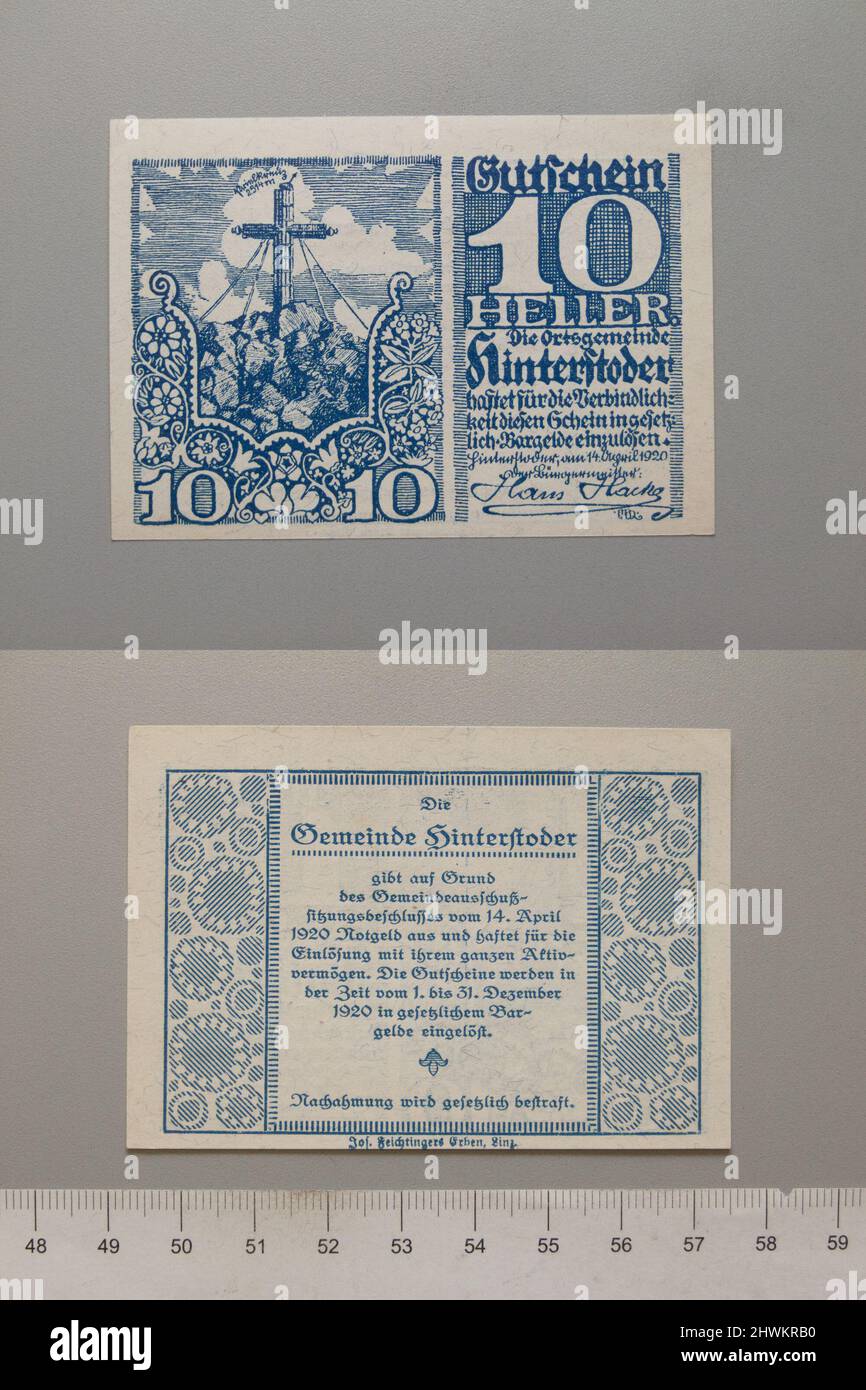 10 Heller from Hinterstoder, Notgeld.  Mint: Hinterstoder, Austrian Stock Photo