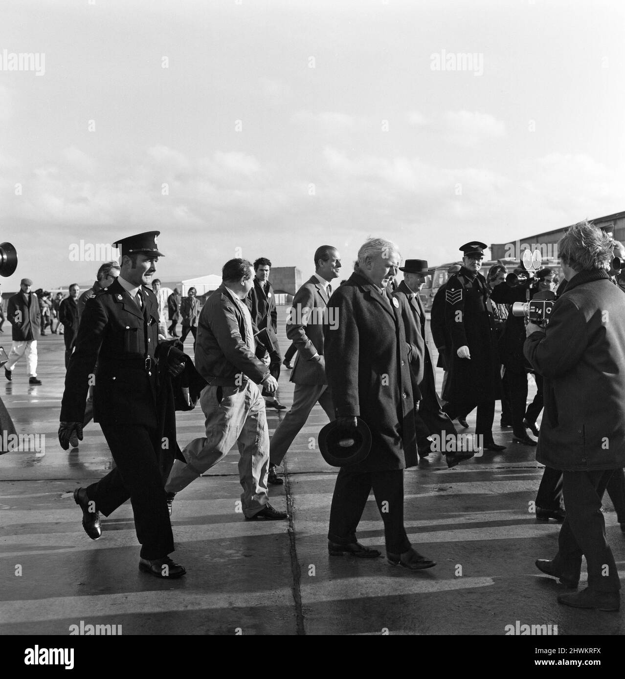 The Duke of Edinburgh is to fly the British built Concorde 002 at Mach Two - twice the speed of sound - this afternoon over the Bay of Biscay. The flight had been delayed for more that three hours when a fault developed in the braking system while the aircraft was taxiing for take off. Then technicians replaced a hydraulic valve. 12th January 1972. Stock Photo