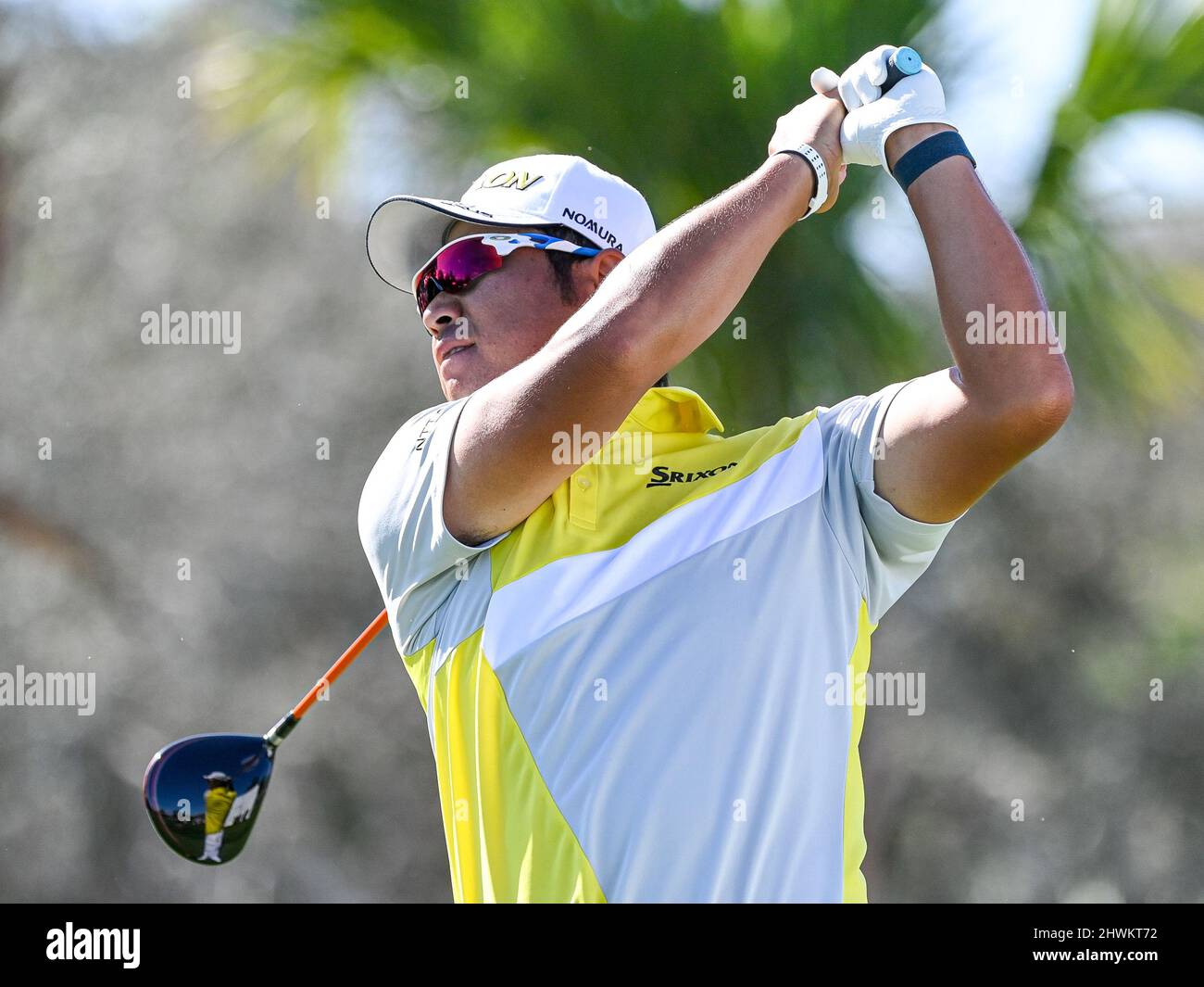 Orlando, FL, USA. 6th Mar, 2022. A reflect of Hideki Matsuyama of Japan on his drive head from 10th tee during final round of the Arnold Palmer Invitational presented by Mastercard held at Arnold Palmer's Bay Hill Club & Lodge in Orlando, Fl. Romeo T Guzman/CSM/Alamy Live News Stock Photo