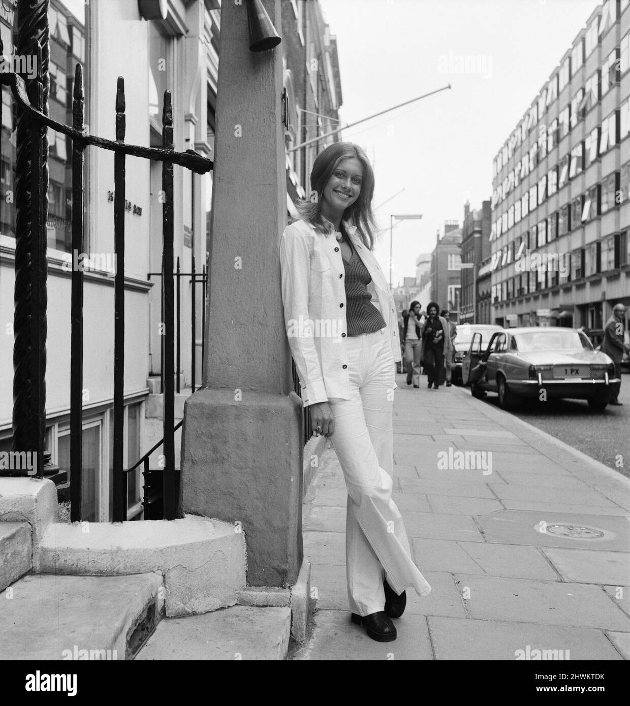 Olivia Newton-John, English-Australian singer, songwriter and actress, pictured in Savile Row, Mayfair London, Tuesday 22nd August 1972. Stock Photo