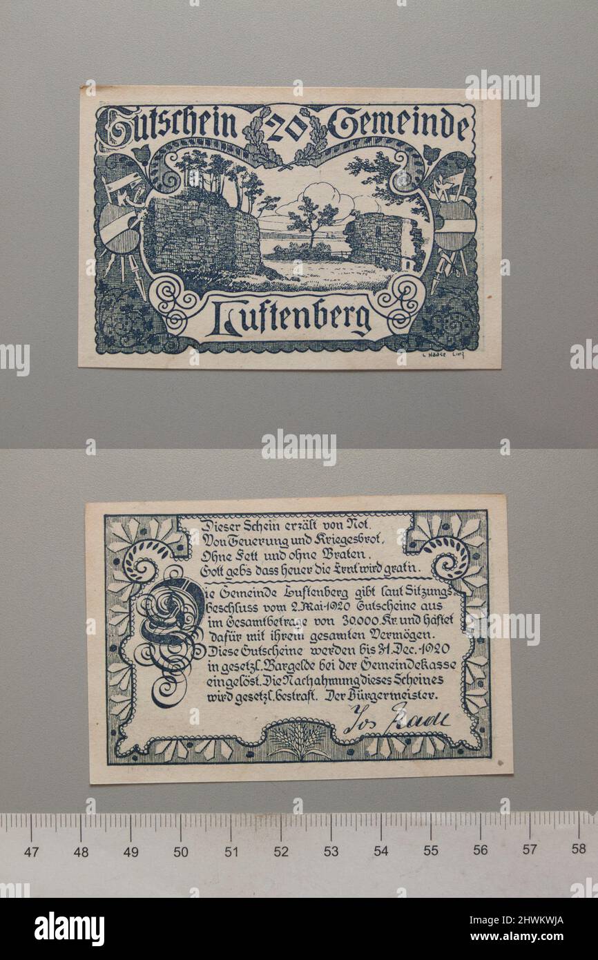 20 Heller from Luftenberg, Notgeld.  Mint: Luftenberg Artist: Ludwig Haase, Austrian Stock Photo