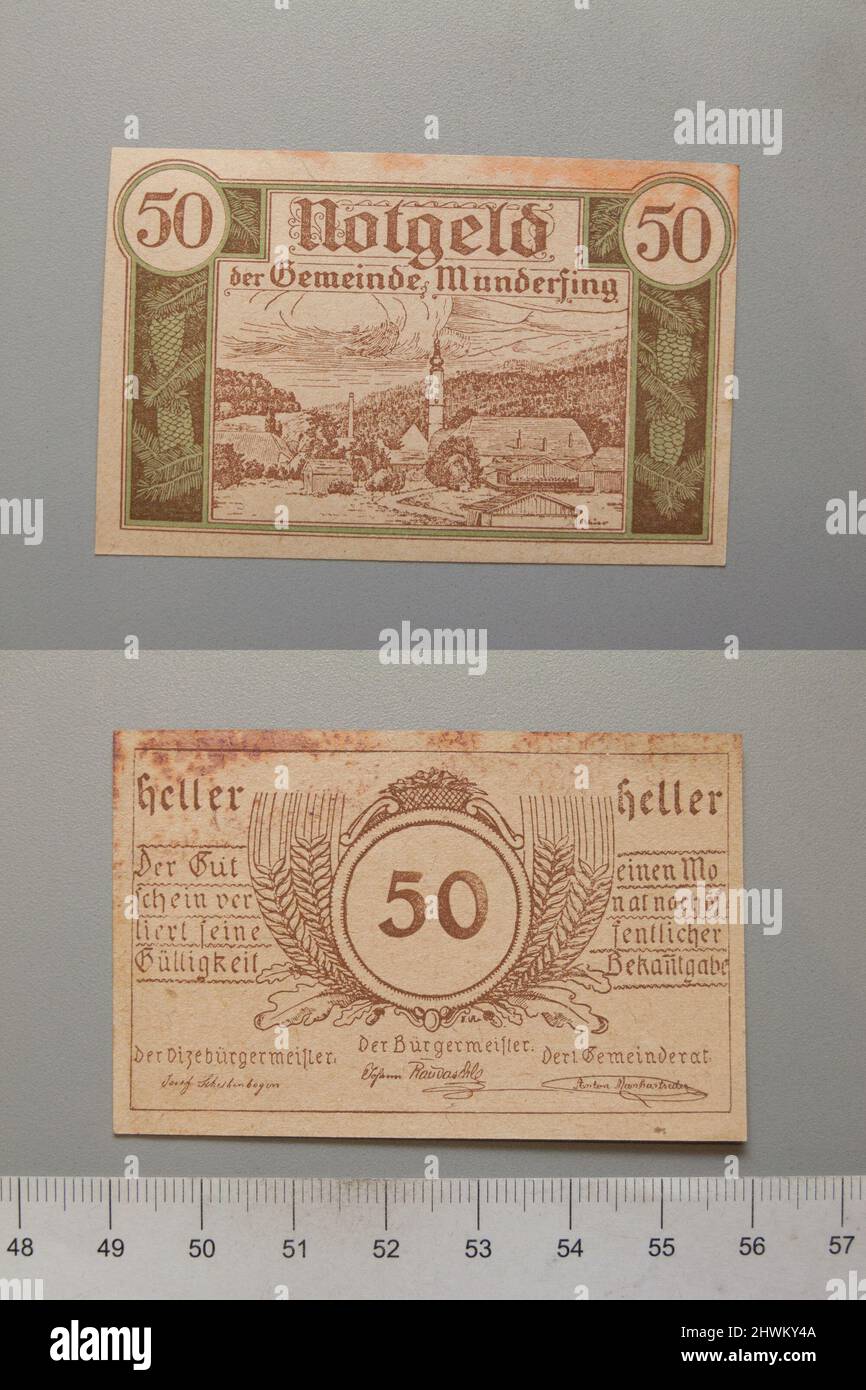 50 Heller from Munderfing, Notgeld.  Mint: Munderfing Stock Photo