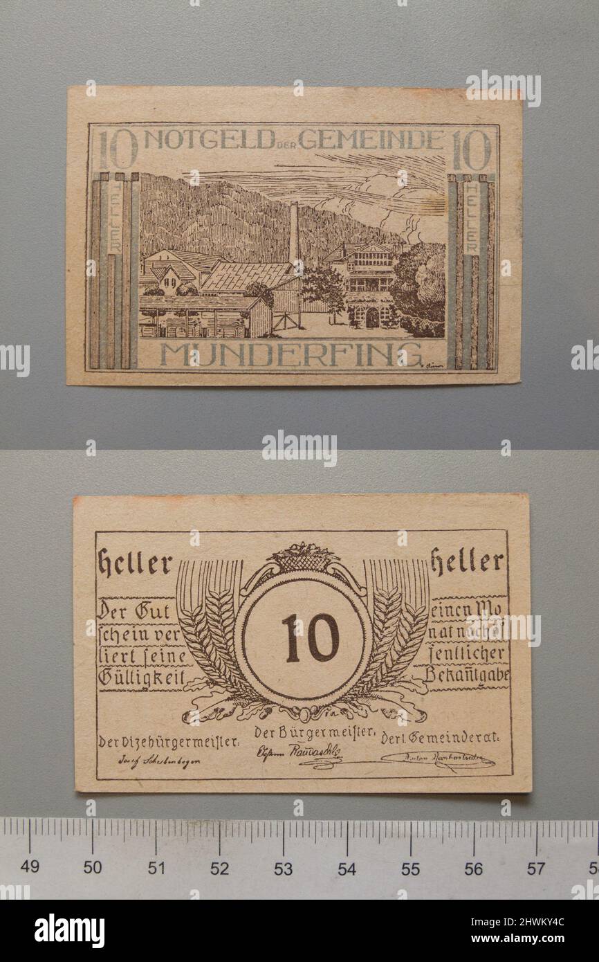 10 Heller from Munderfing, Notgeld.  Mint: Munderfing Stock Photo