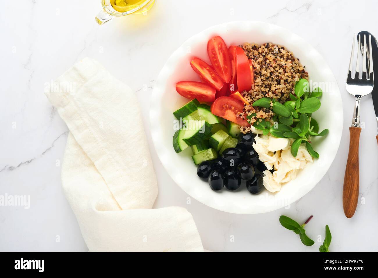 Healthy vegetable lunch from the Buddha bowl with with tomato, cucumber