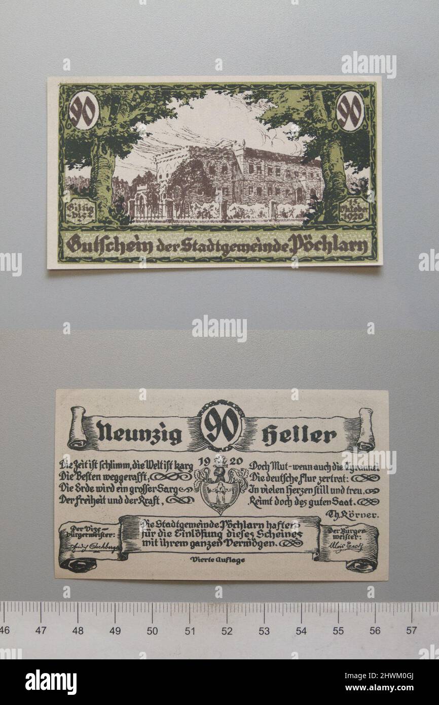 90 Heller from Pochlarn, Notgeld.  Mint: Pochlarn Stock Photo