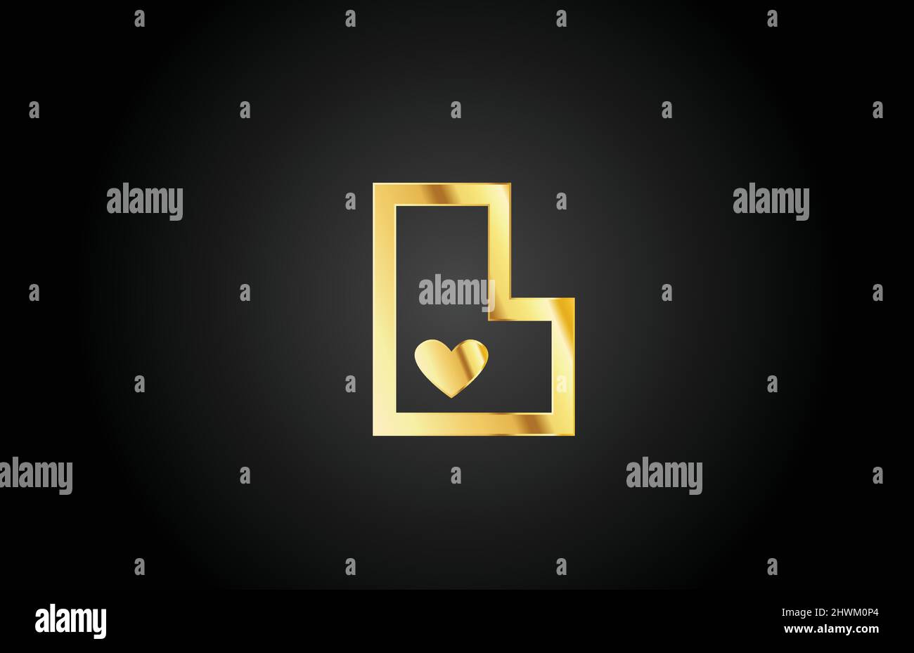 Gold Classy Love Heart LV Letter Logo Stock Illustration