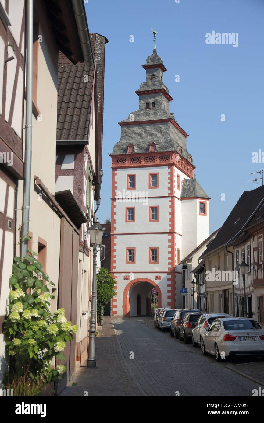 Steinheim Gate Tower, built in 1604, in Seligenstadt, Hesse, Germany Stock Photo