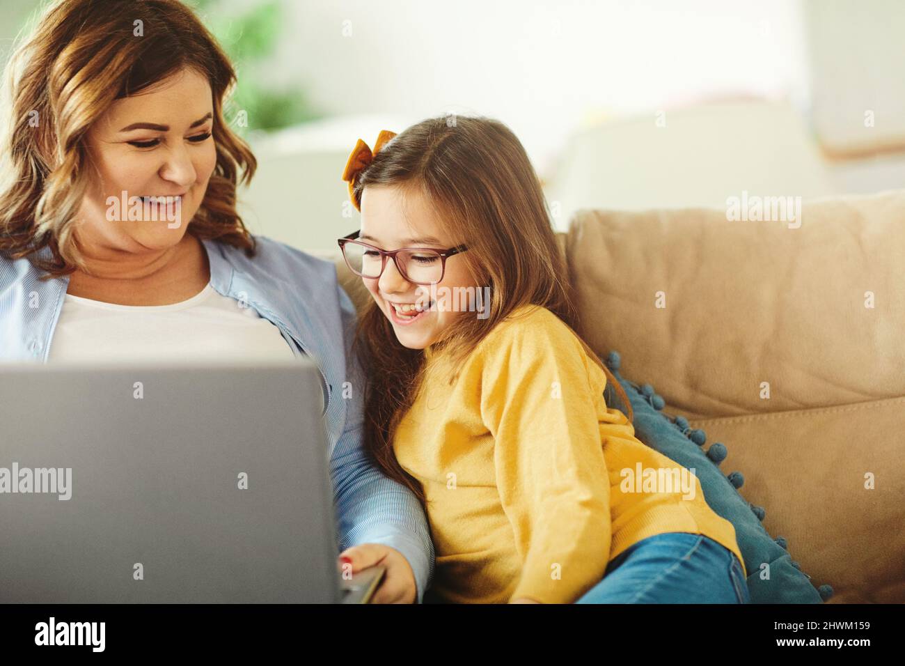 laptop computer education mother children daughter girl familiy