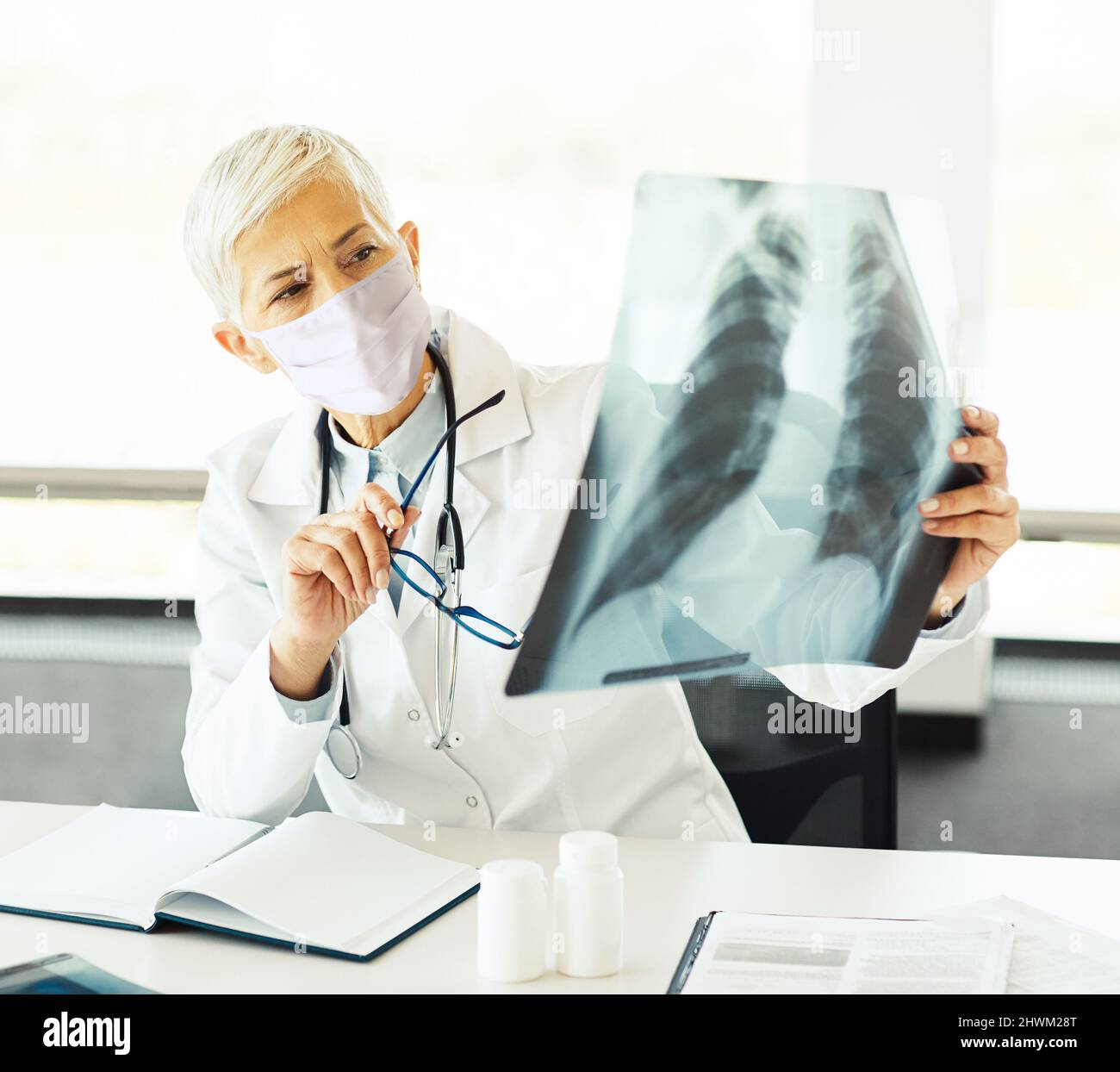 doctor hospital medical medicine health x-ray healthcare radiology care diagnosis xray senior virus mask Stock Photo