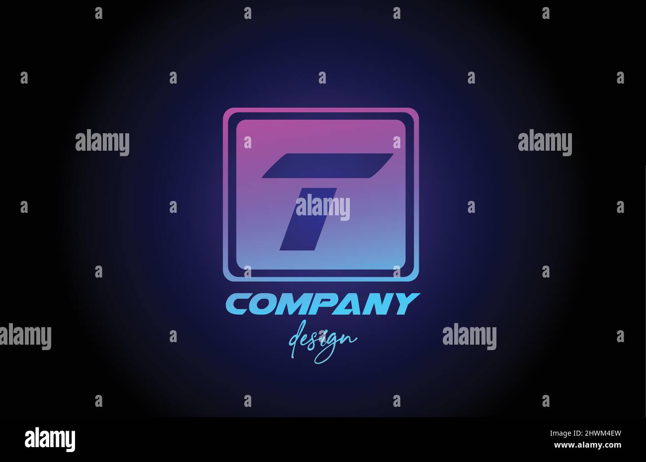 T pink blue alphabet letter logo icon with square design. Creative ...