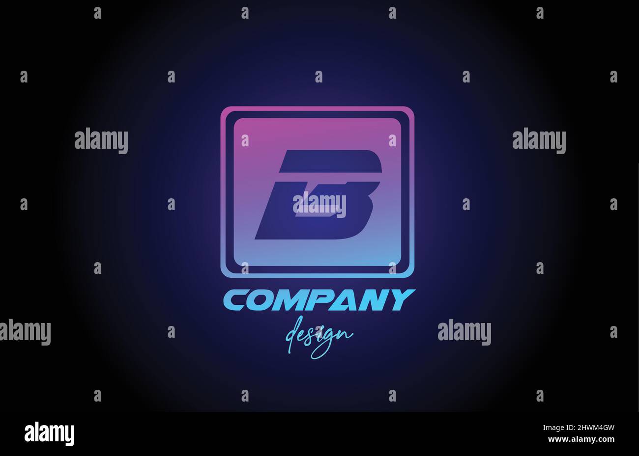 B pink blue alphabet letter logo icon with square design. Creative ...