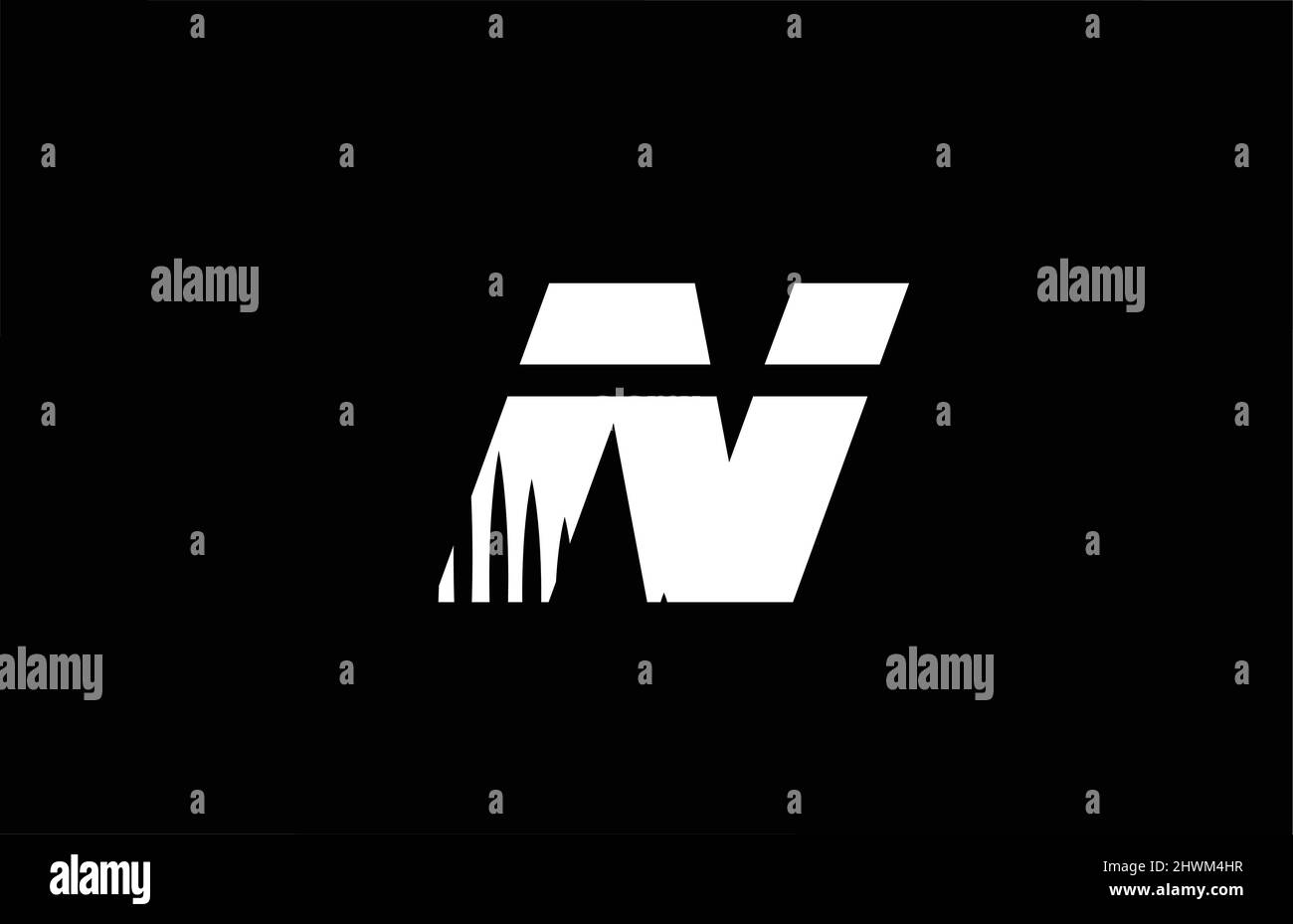 N black and white alphabet letter logo icon with spikes design ...
