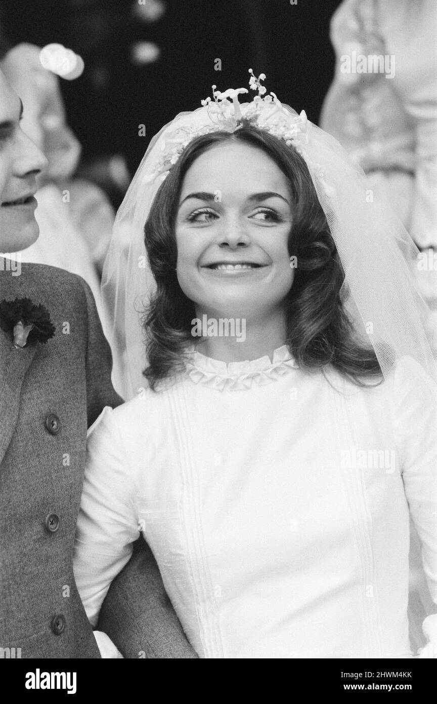 Wedding of Julie Parker and Timothy Buxton, at the Church of the Immaculate Conception, Farm Street, London, 14th June 1972. Our Picture Shows ... bride Julie Buxton.  Julie Parker 22 is the daughter of Commander Michael Parker, a friend and former Private Secretary to Prince Philip, The Duke of Edinburgh, who is the god father of Julie Parker.   Timothy Buxton is the son of naturalist and television executive Aubrey Buxton, Baron Buxton of Alsa, and an old friend of Prince Philip. Stock Photo