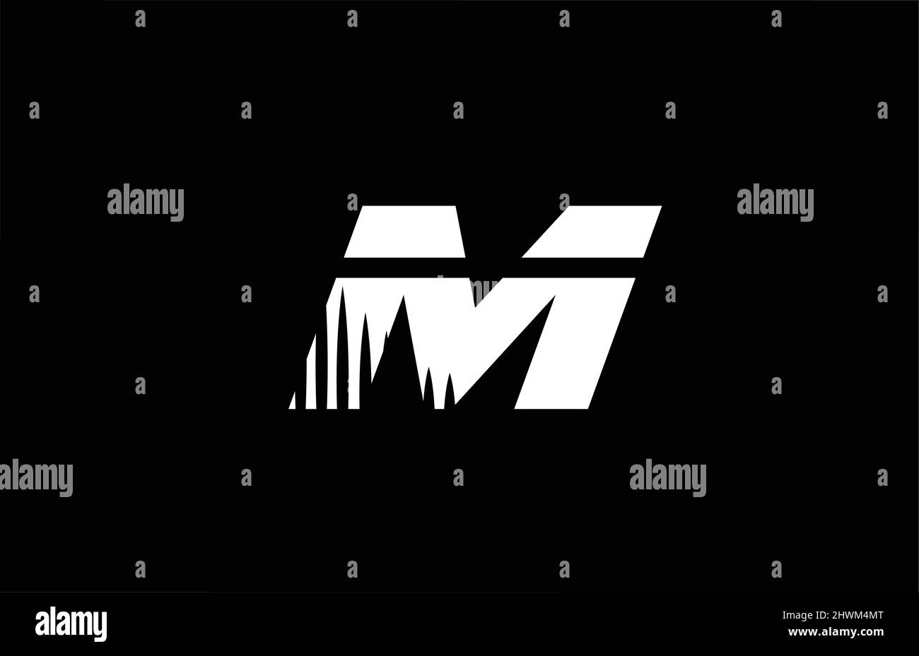 M black and white alphabet letter logo icon with spikes design ...