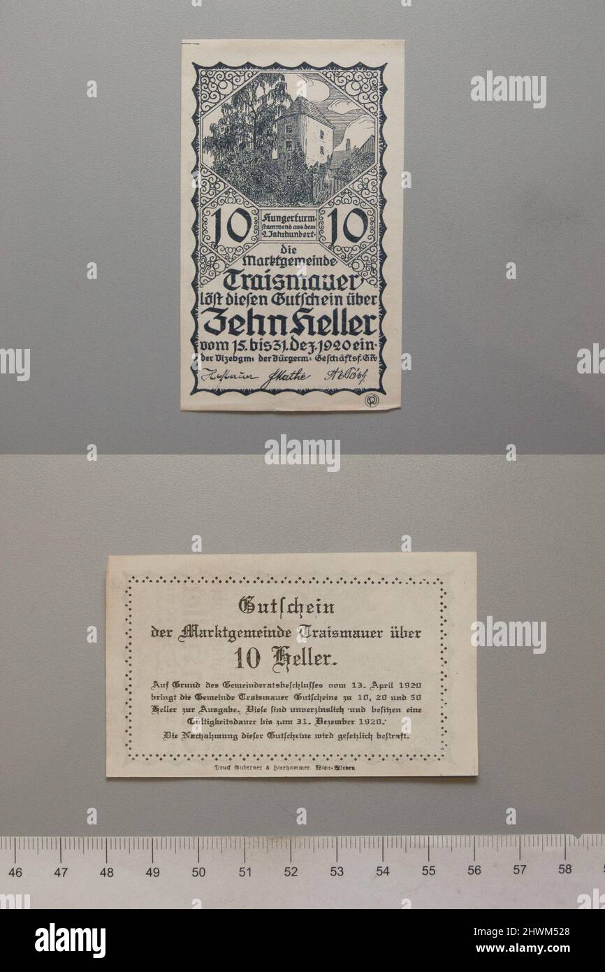 10 Heller from Traismauer, Notgeld.  Mint: Traismauer Stock Photo