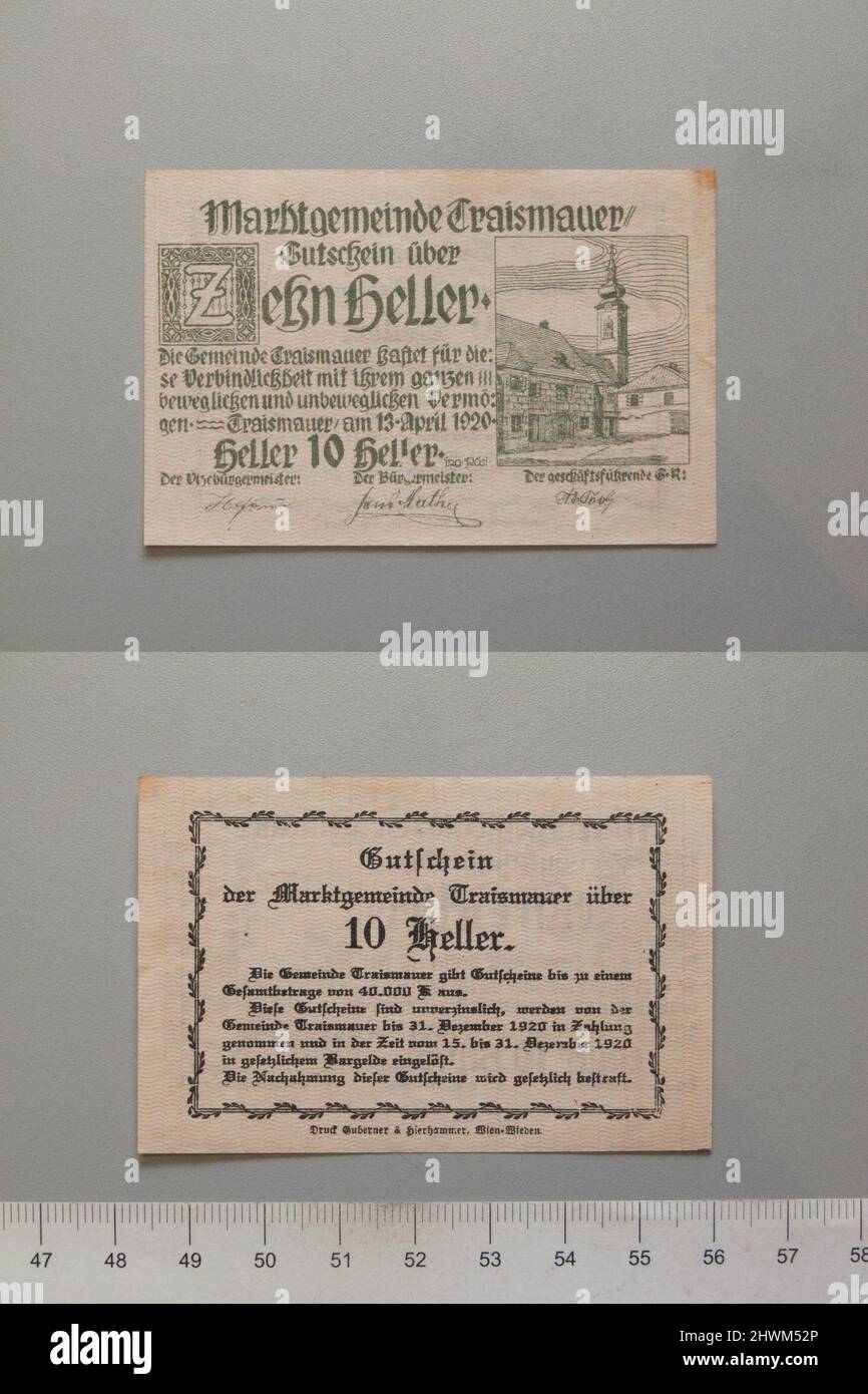 10 Heller from Traismauer, Notgeld.  Mint: Traismauer Stock Photo