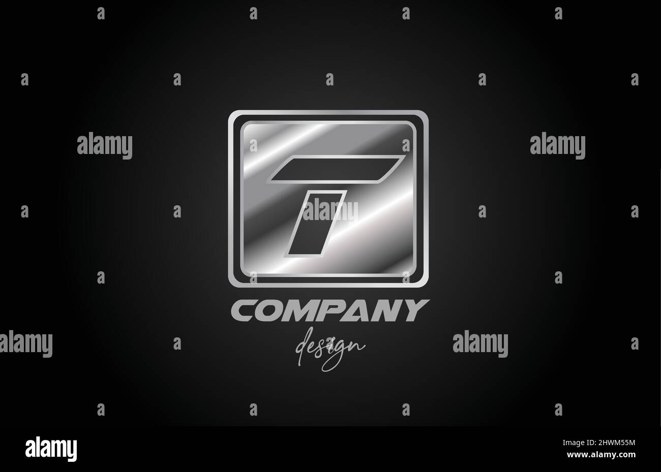 silver metal T alphabet letter logo icon with square design. Creative ...