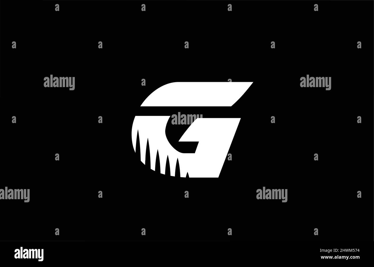 G black and white alphabet letter logo icon with spikes design ...