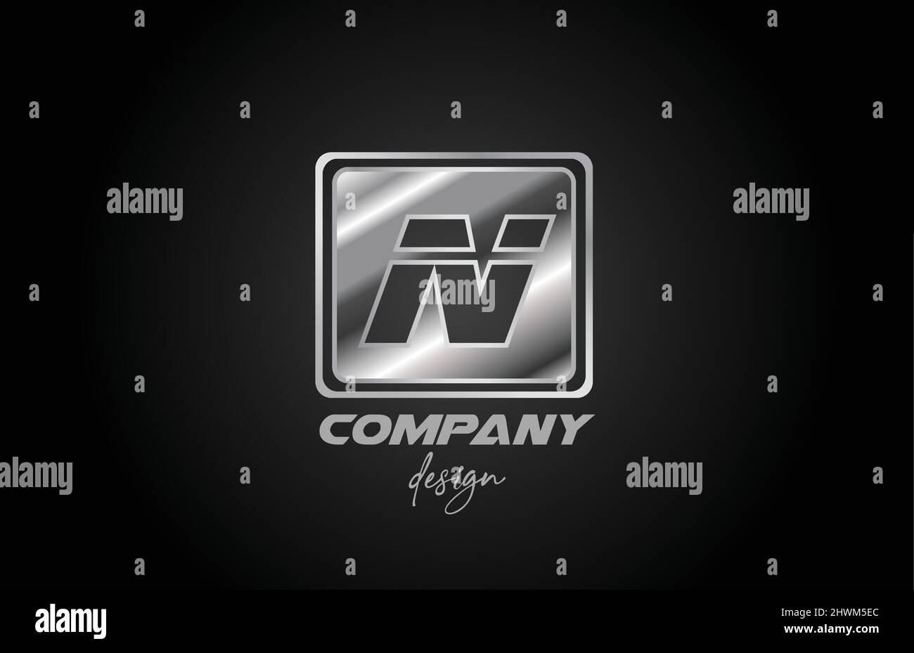 silver metal N alphabet letter logo icon with square design. Creative ...