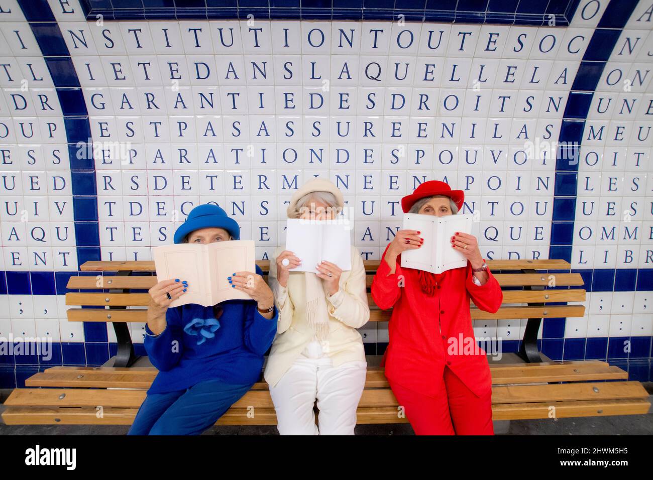 French women at metro station, Paris, France Stock Photo
