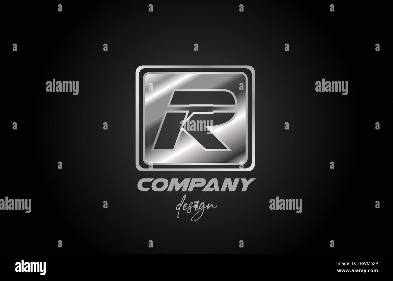 silver metal R alphabet letter logo icon with square design. Creative ...