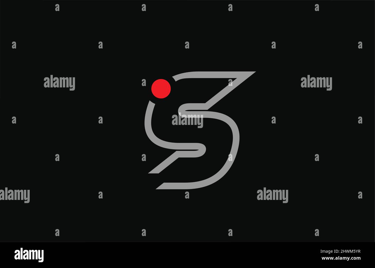 S black and white alphabet letter logo icon design with red dot ...