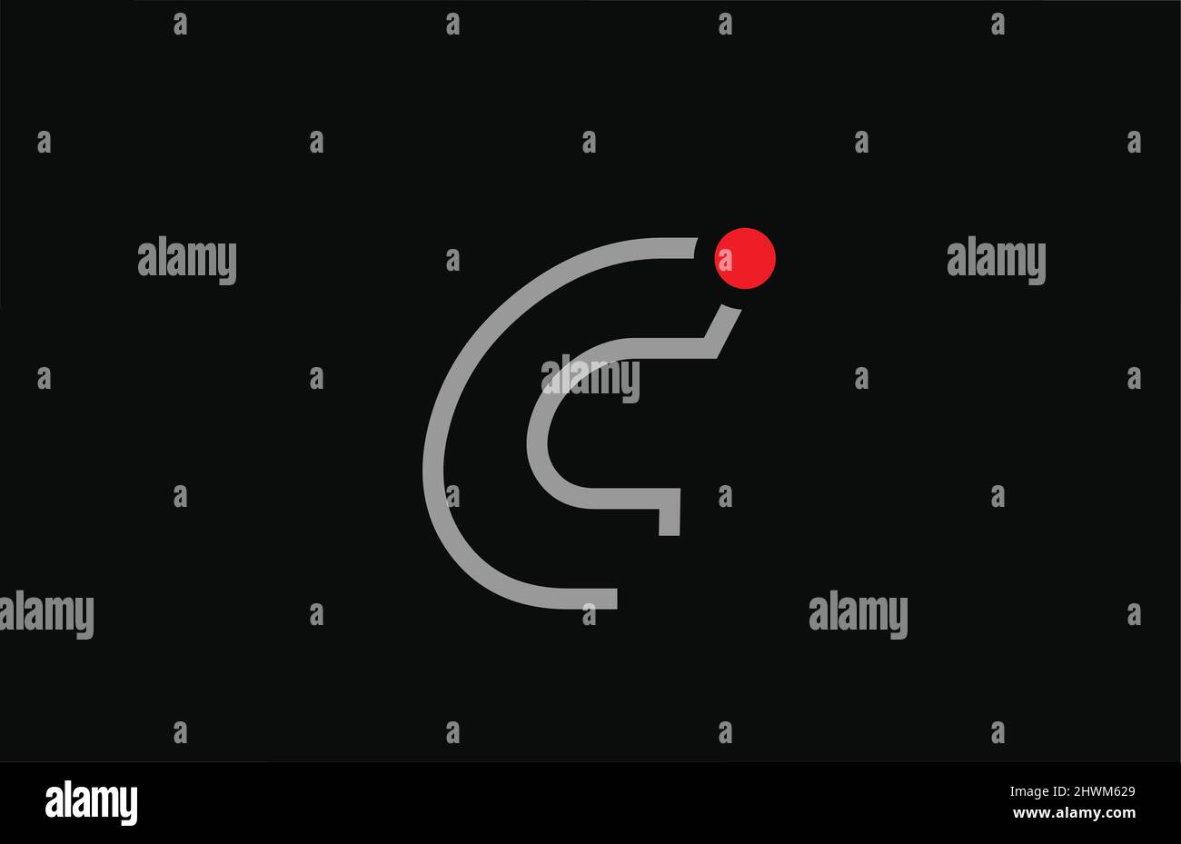 C black and white alphabet letter logo icon design with red dot ...