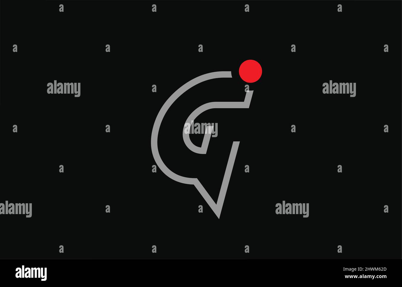 G black and white alphabet letter logo icon design with red dot ...