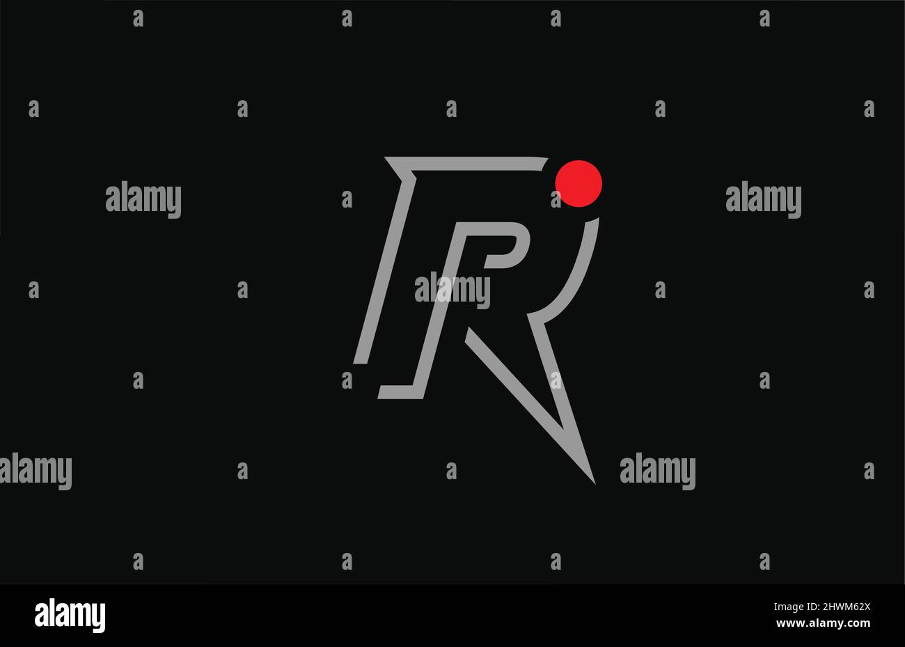 R black and white alphabet letter logo icon design with red dot ...