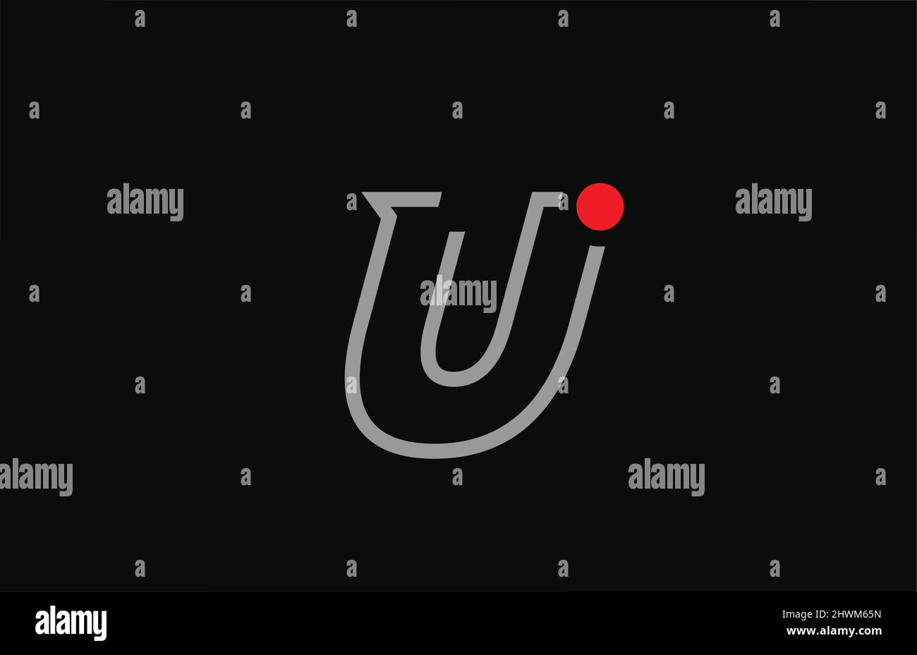 U black and white alphabet letter logo icon design with red dot ...